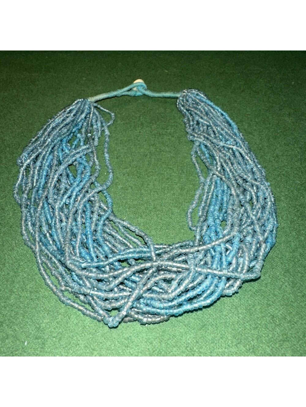 Blue Multi Strand Seed Bead Choker Necklace Boho Layered Glass Beads 25 Strands